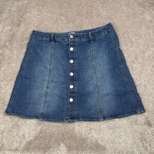 Mossimo Button Front Denim Skirt Size 14 A-Line Back Pockets Y2K Casual Preppy